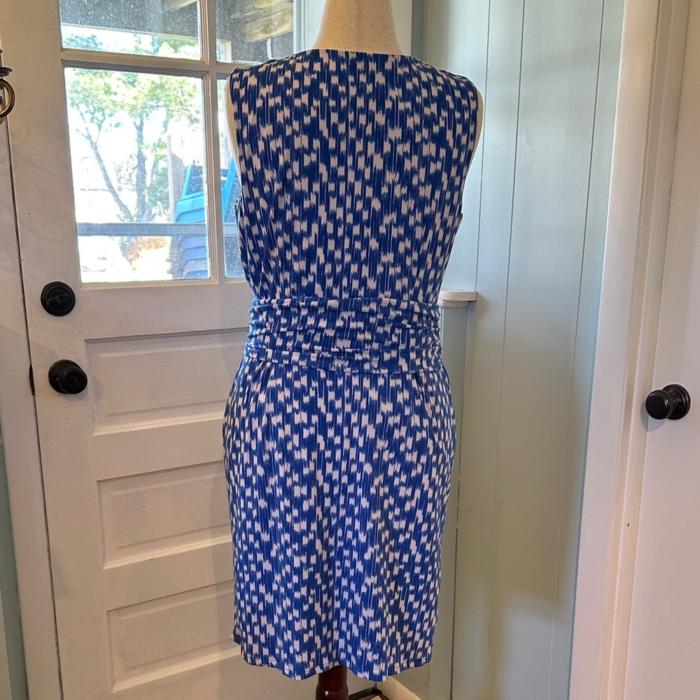 Ann Taylor Blue & White Sleeveless Faux-Wrap Mini Dress - Picture 5 of 8